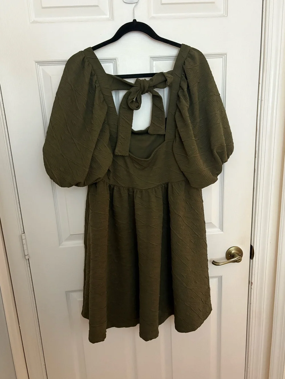 Free People Olive Green Puff-Sleeve Mini Dress